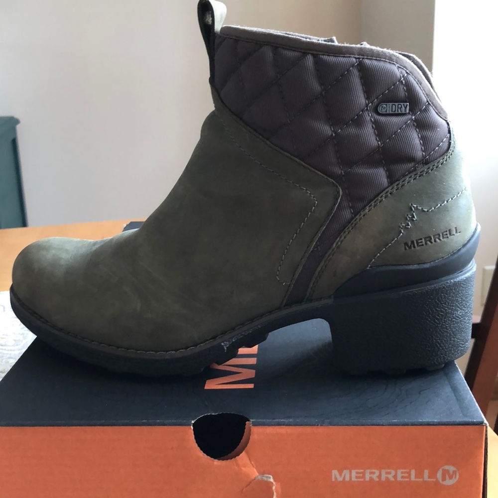 Merrell leather waterproof mid boot in dusty olive